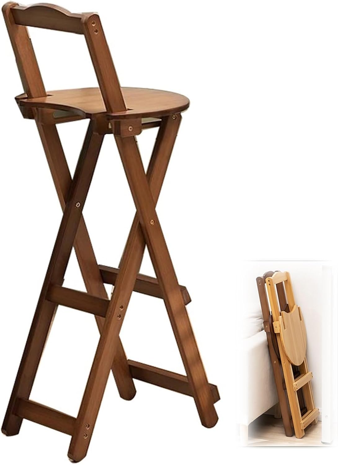 Sgabello, 63 cm, Marrone, bambù, pieghevole, con poggiapiedi, per sala da pranzo e cucina