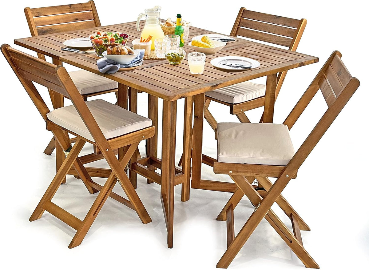 Set da pranzo Brigros, 4 sedie, legno, pieghevole, per giardino e terrazzo