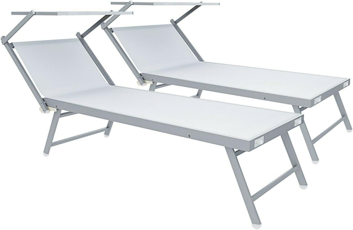 Lettino prendisole Arreditaly, Bianco, 182 × 60 × 38 cm, alluminio, pieghevole, per giardino e terrazzo