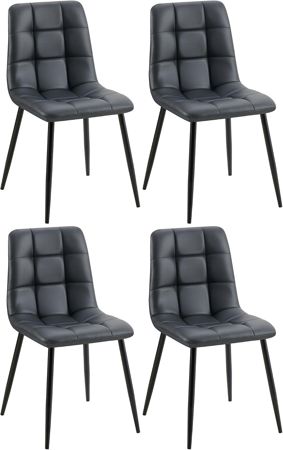 Sedia CLP, 4 sedie, 45 × 38 cm, similpelle, Nero, imbottita, per sala da pranzo e cucina