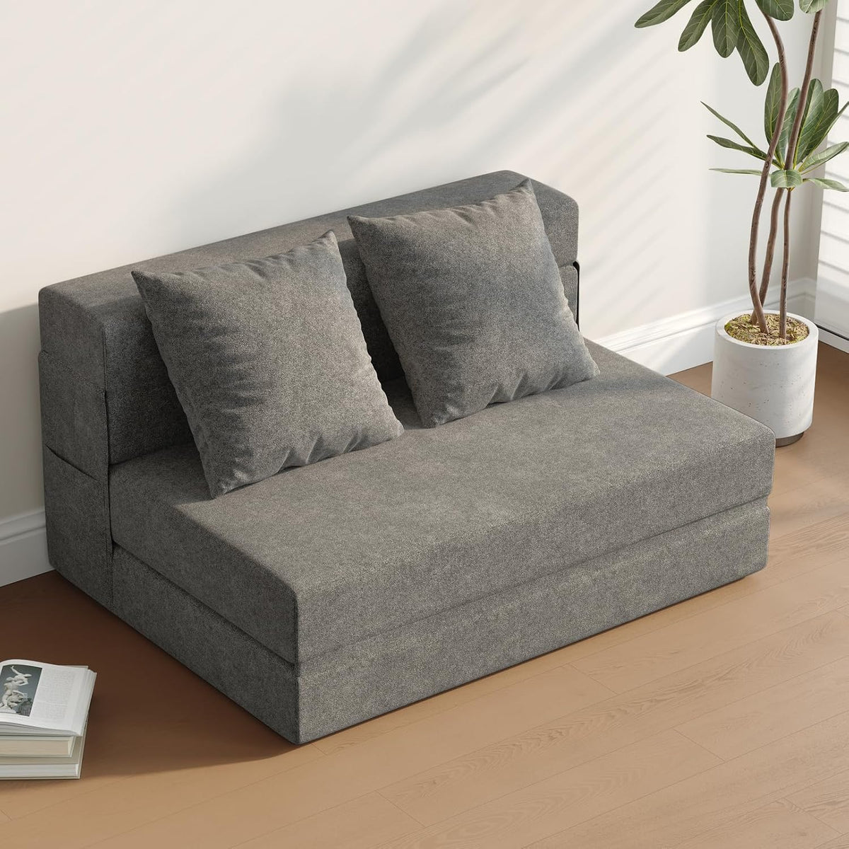 Divano letto DSNAPE, 2 posti, Grigio scuro, trasformabile, con funzione letto, pieghevole, per soggiorno
