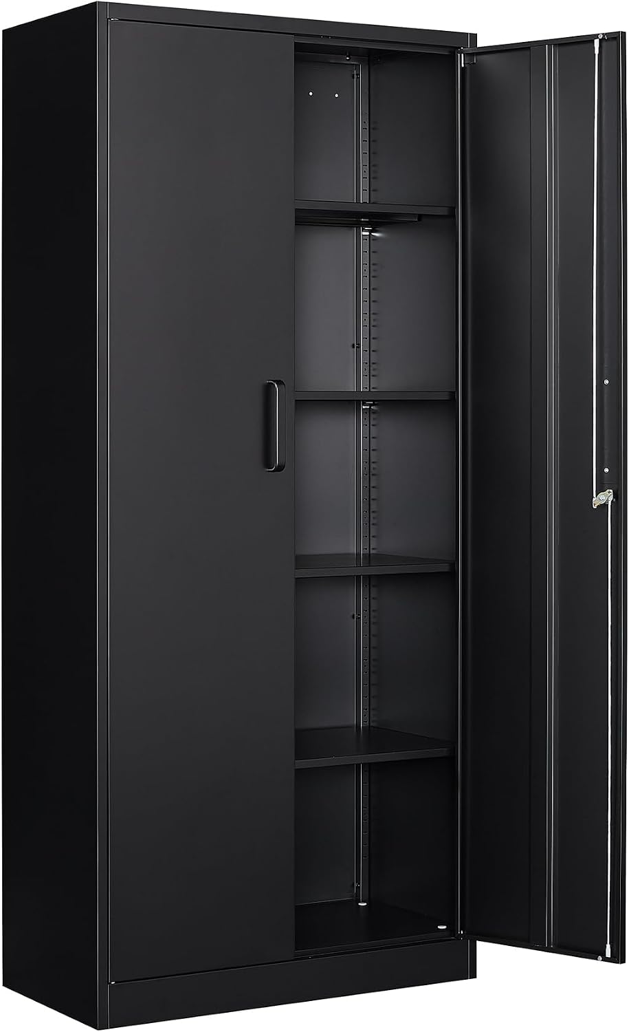 Sightlife Armadio, L78, P39, 5 ripiani, 2 ante, 78 × 170 cm, Nero, metallo, regolabile, con serratura e chiave, per ufficio