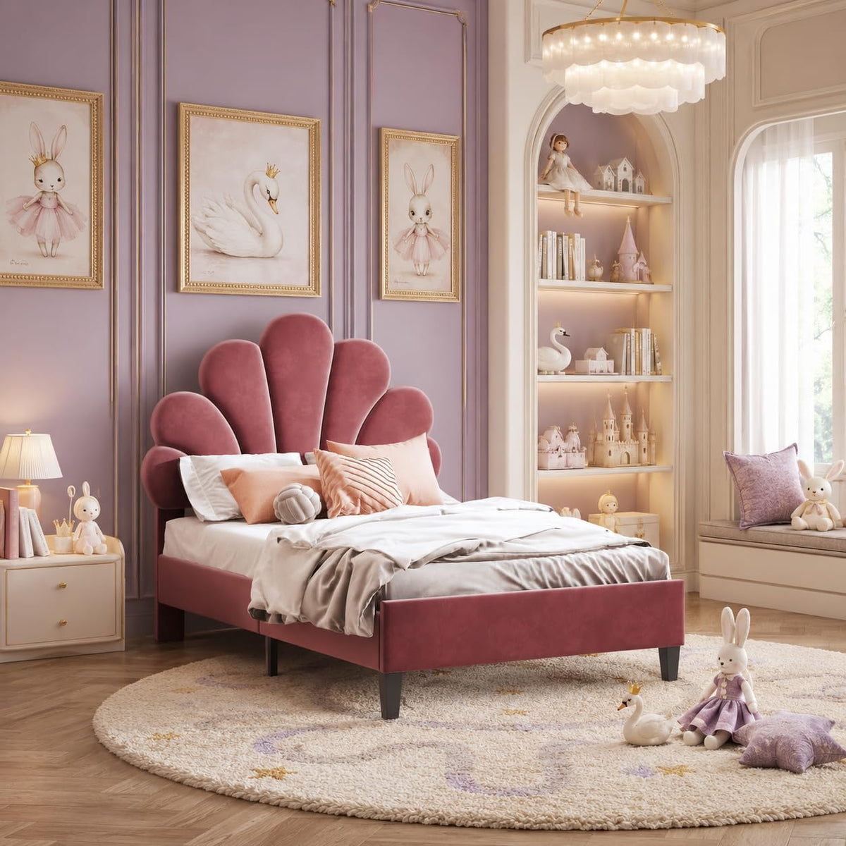 Letto BRILVERDE, con rete a doghe, imbottito, 90 × 200 cm, Rosso/Bordeaux, velluto, con testiera, materasso non incluso, per camera da letto