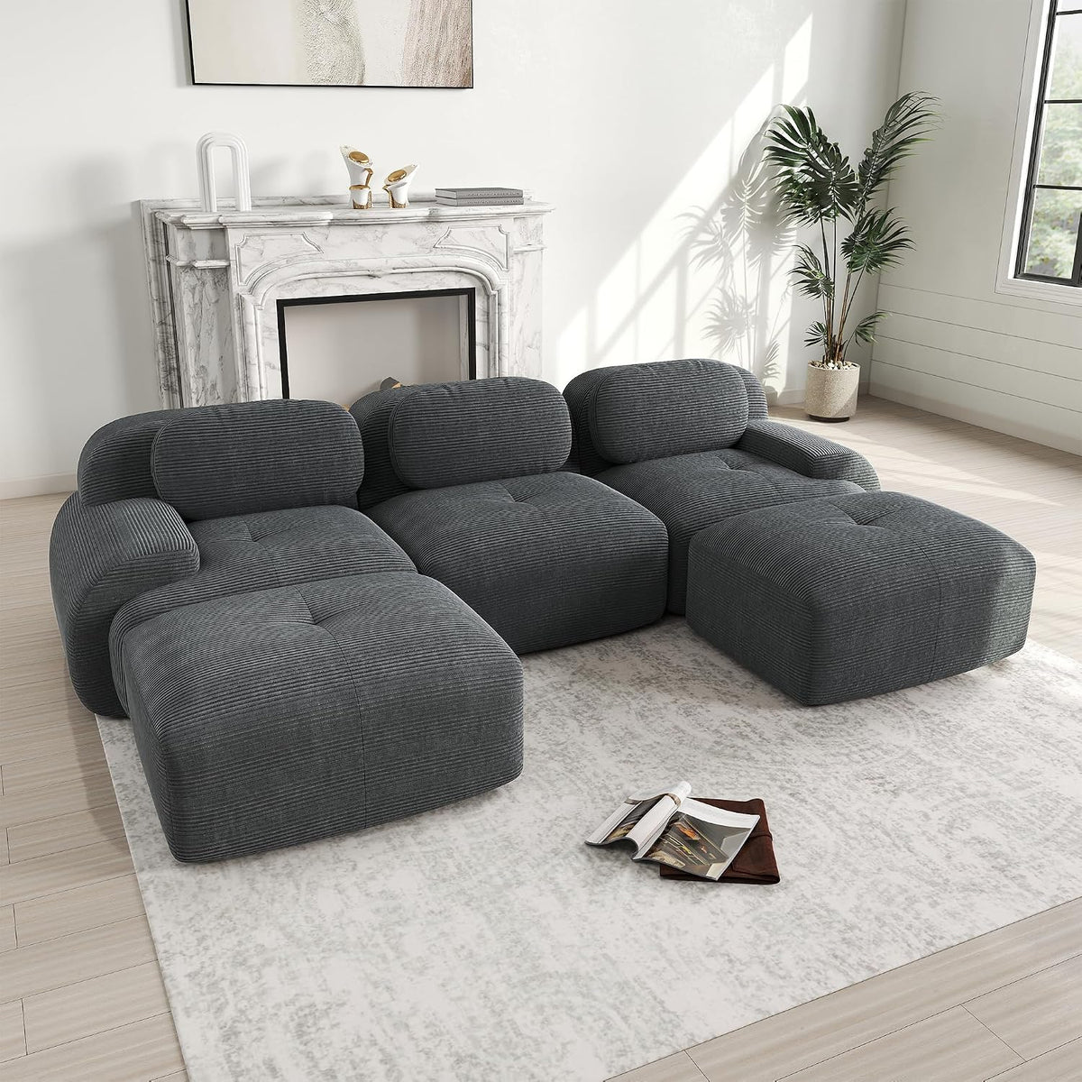 Divano letto Trdlpyn, 3 posti, 298 × 178 × 75 cm, velluto, Grigio, con braccioli, imbottito, per soggiorno