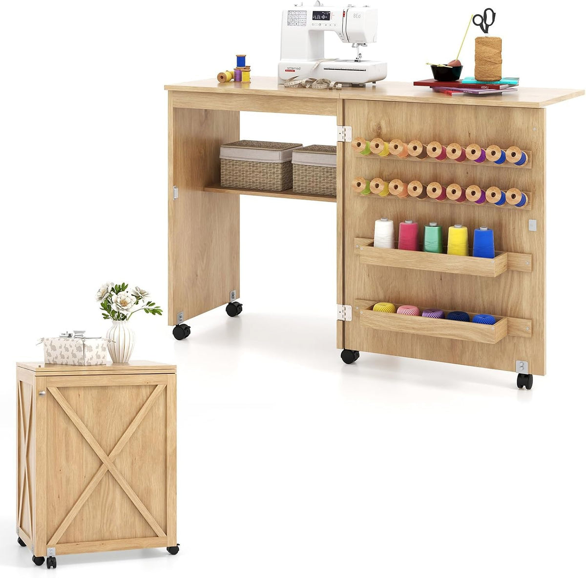 Tavolo pieghevole RELAX4LIFE, legno, Naturale, per soggiorno, Contenitori