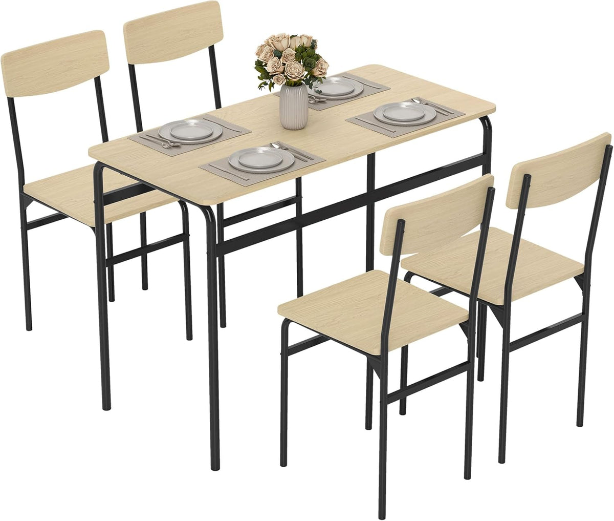 Set da pranzo HOMCOM, 5 pezzi, legno, Nero, per sala da pranzo e cucina