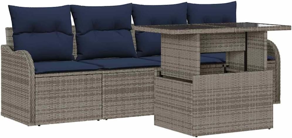vidaXL Divano, Grigio, set di 5 pezzi, 5 divani, rattan, con cuscini, per giardino e terrazzo
