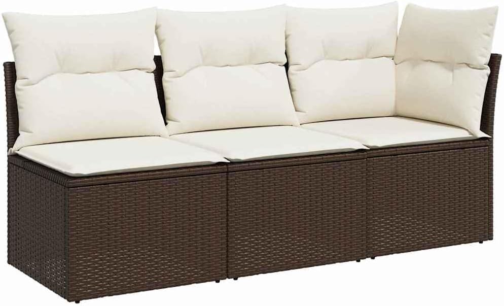 Divano vidaXL, 3 posti, rattan, Marrone, sfoderabile, per giardino e terrazzo
