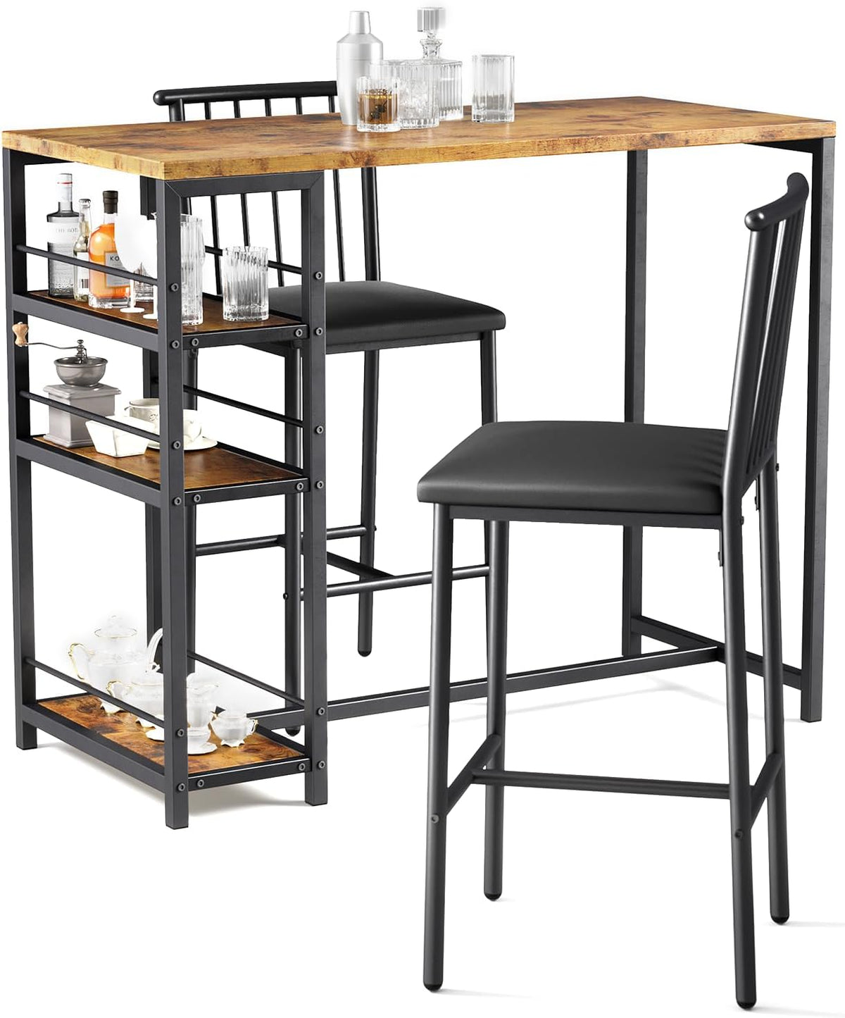 Set da pranzo Xbro, 91 × 50 × 91 cm, 38 × 43 × 91 cm, 2 sedie, 3 ripiani, MDF, per sala da pranzo e cucina