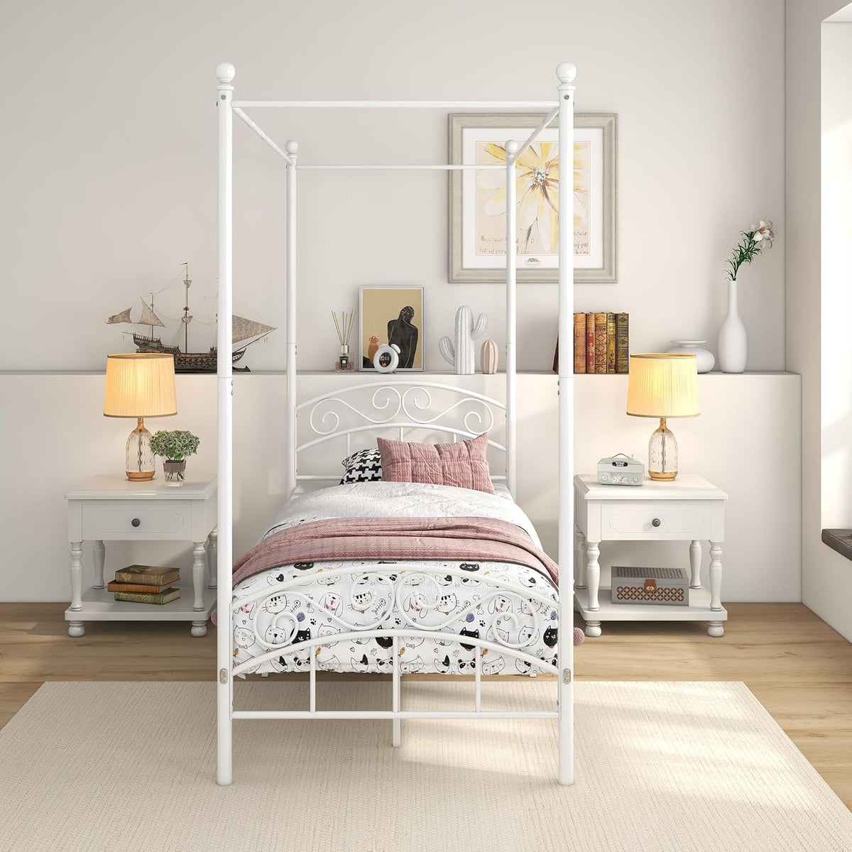 Struttura letto JELUTE, Bianco, singolo, acciaio, per camera da letto
