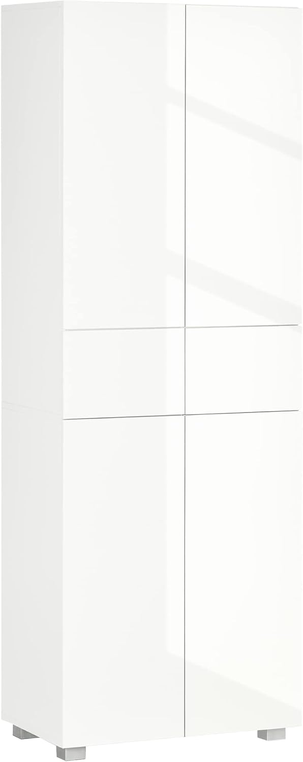 Credenza HOMCOM, 4 ante, 2 cassetti, Bianco, per soggiorno