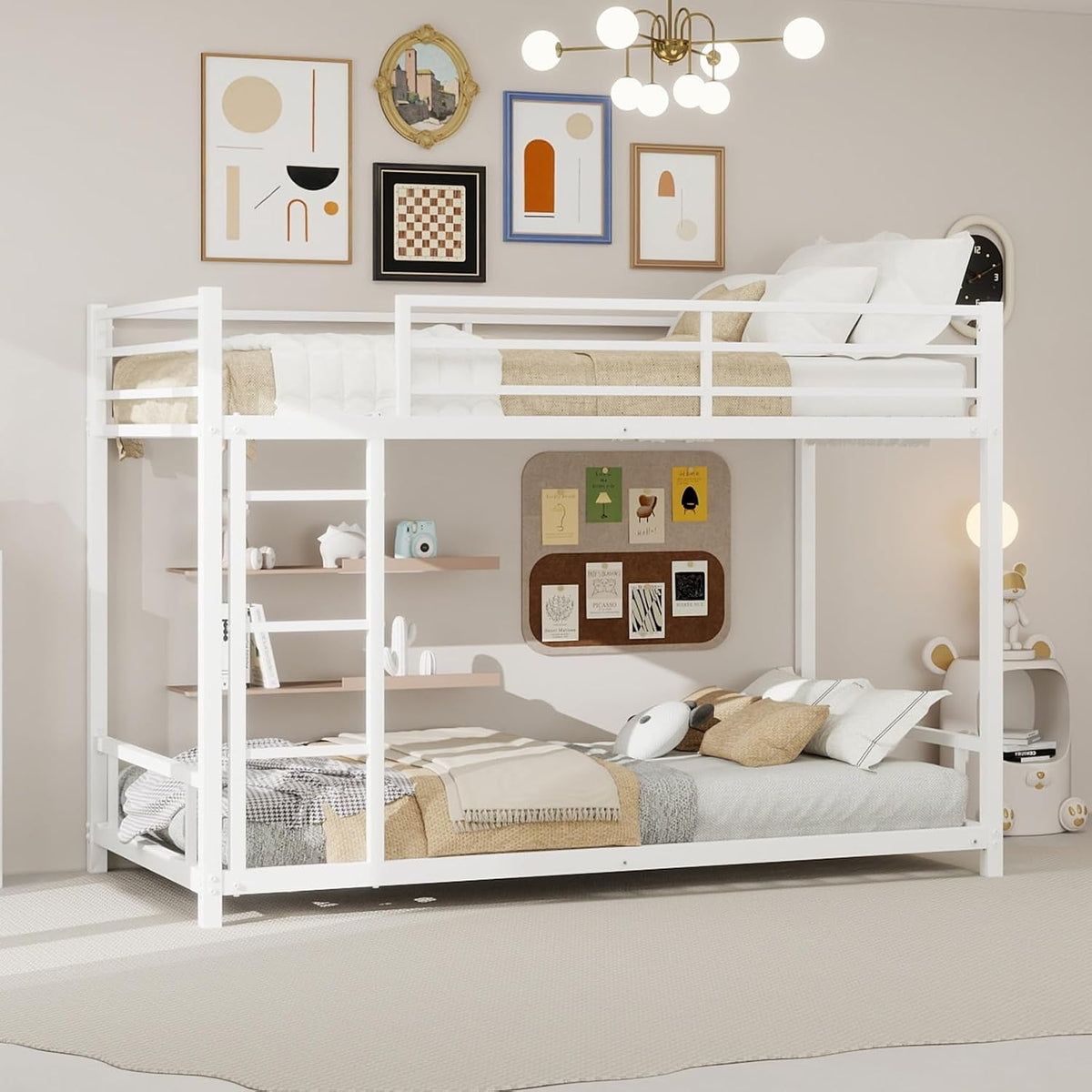ZHOMGG Letto a castello, 2 posti, 90 × 190 cm, Bianco, metallo, materasso non incluso, per camera da letto
