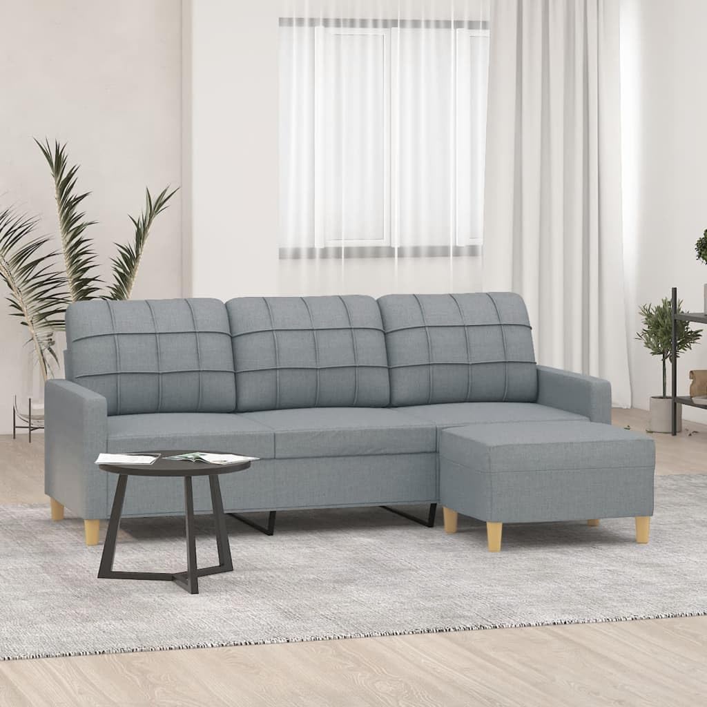 Divano letto Gecheer, 3 posti, 198 × 77 × 80 cm, 60 × 50 × 41 cm, tessuto, Grigio chiaro, reclinabile, con poggiapiedi, con braccioli, imbottito