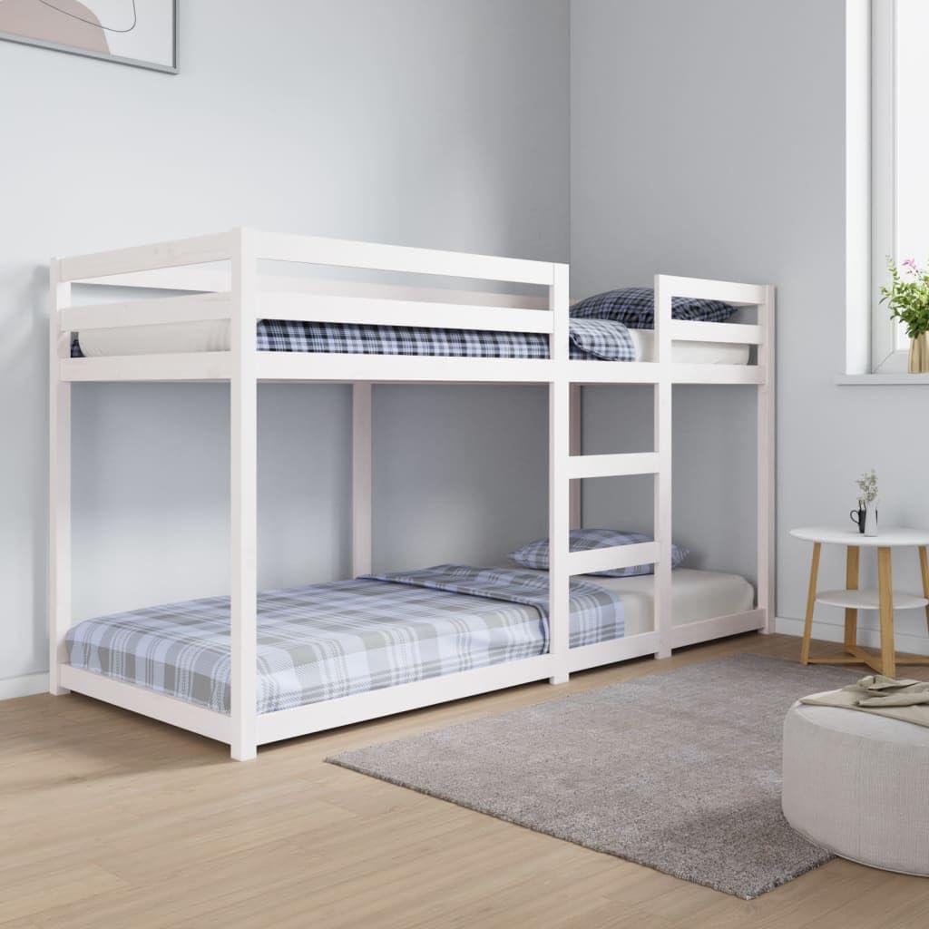Letto a castello, 205,5 × 85,5 × 112 cm, legno massello, Bianco, per camera da letto