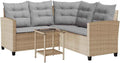 vidaXL Divano, Beige, rattan, con cuscini, per giardino e terrazzo