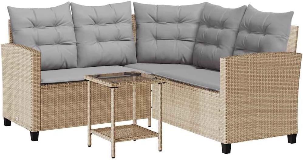 vidaXL Divano, Beige, rattan, con cuscini, per giardino e terrazzo