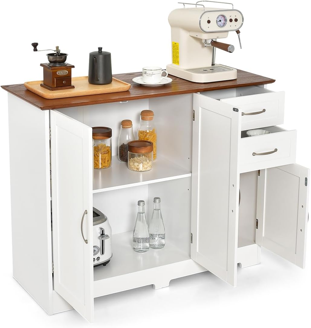 Credenza COSTWAY, 2 ante, 2 cassetti, 100 × 40 × 78 cm, MDF, metallo, Bianco, regolabile, per soggiorno e sala da pranzo