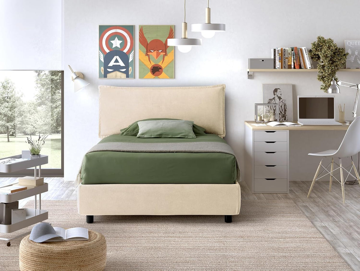 Letto EVERGREENWEB MATERASSI & BEDS, una piazza e mezza, Beige, 120 × 195 cm, legno, con contenitore, con rete a doghe, sfoderabile, imbottito