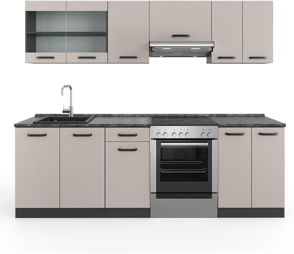 Mobile a terra Vicco, Antracite, 240 cm, per sala da pranzo e cucina