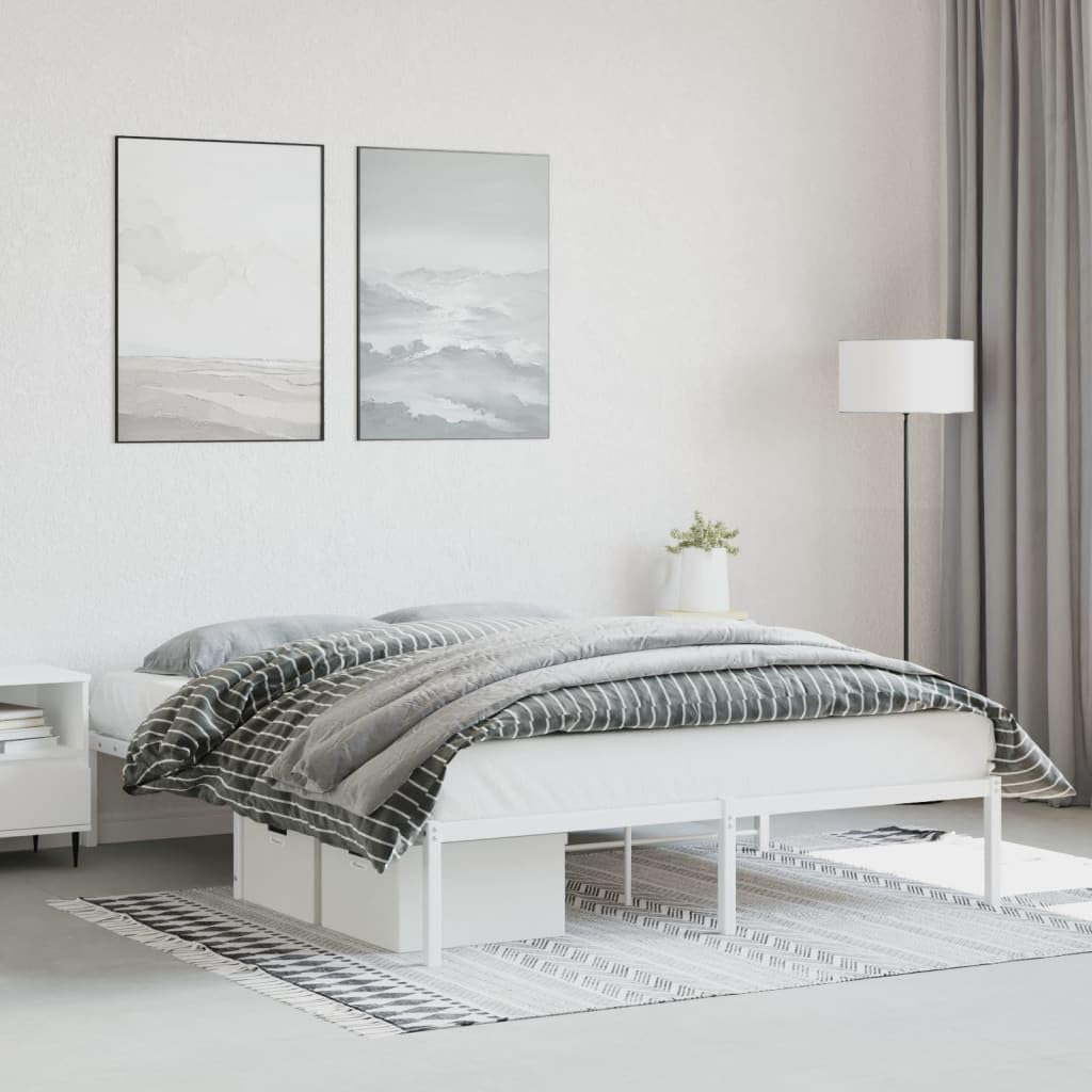Struttura letto, 160 × 200 cm, metallo, Bianco, con rete a doghe, per camera da letto