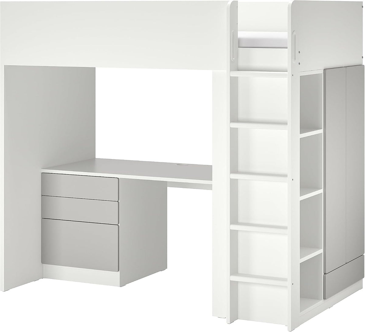 Letto a soppalco, 2 ripiani, Grigio/Bianco, 90 × 200 cm, per camera da letto