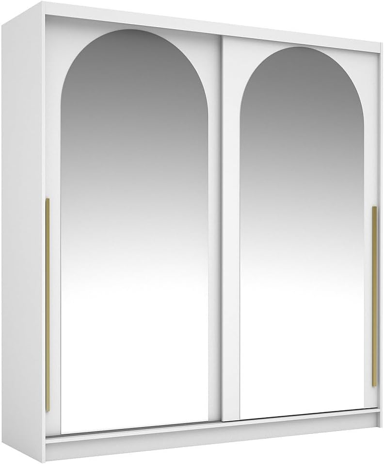 Armadio Vente-unique, 200 × 215 × 60 cm, Bianco, 2 ante, con ante scorrevoli, legno