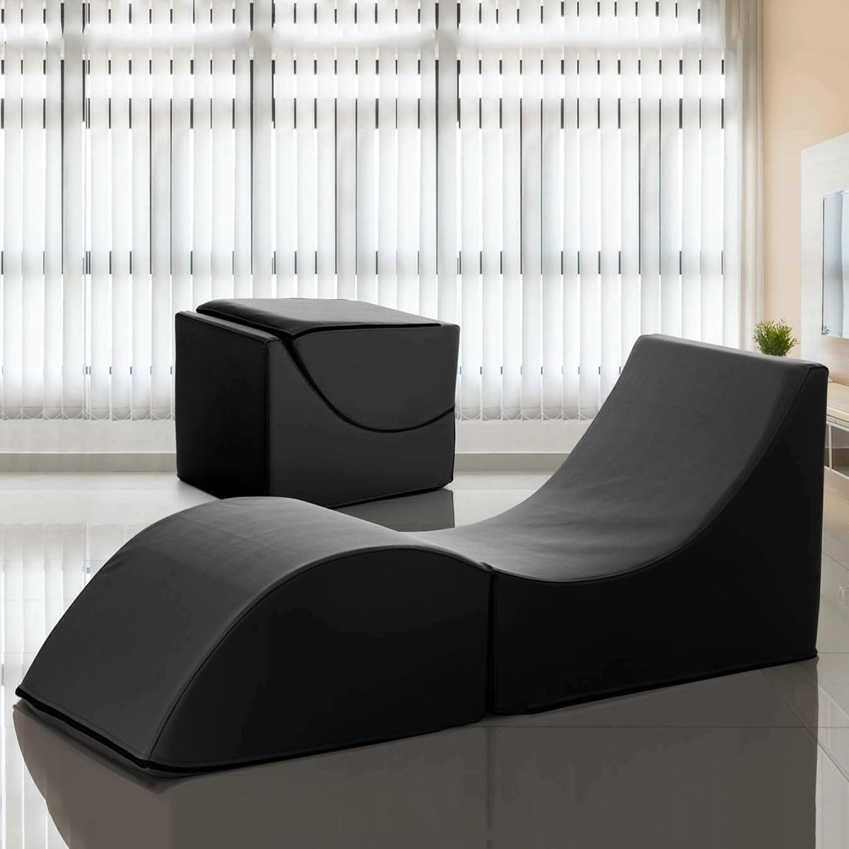 Talamo Italia Pouf, 50 × 70 × 50 cm, Nero, similpelle