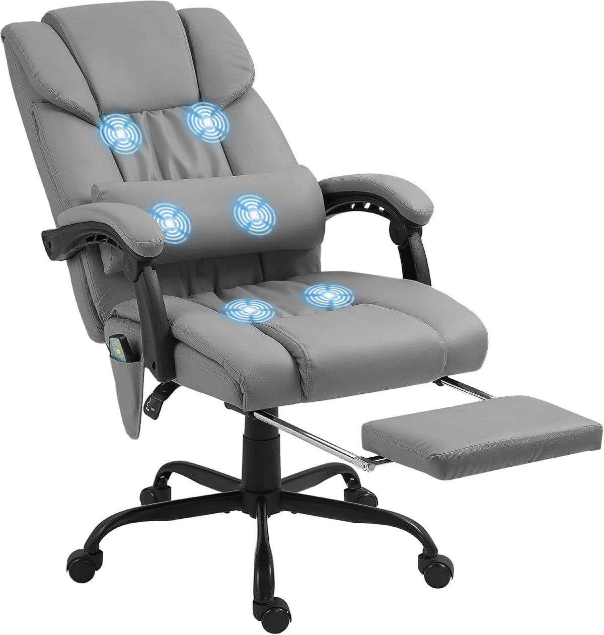 Sedia da ufficio Vinsetto, 122 cm, Grigio, con poggiapiedi, pelle, massaggiante, per ufficio