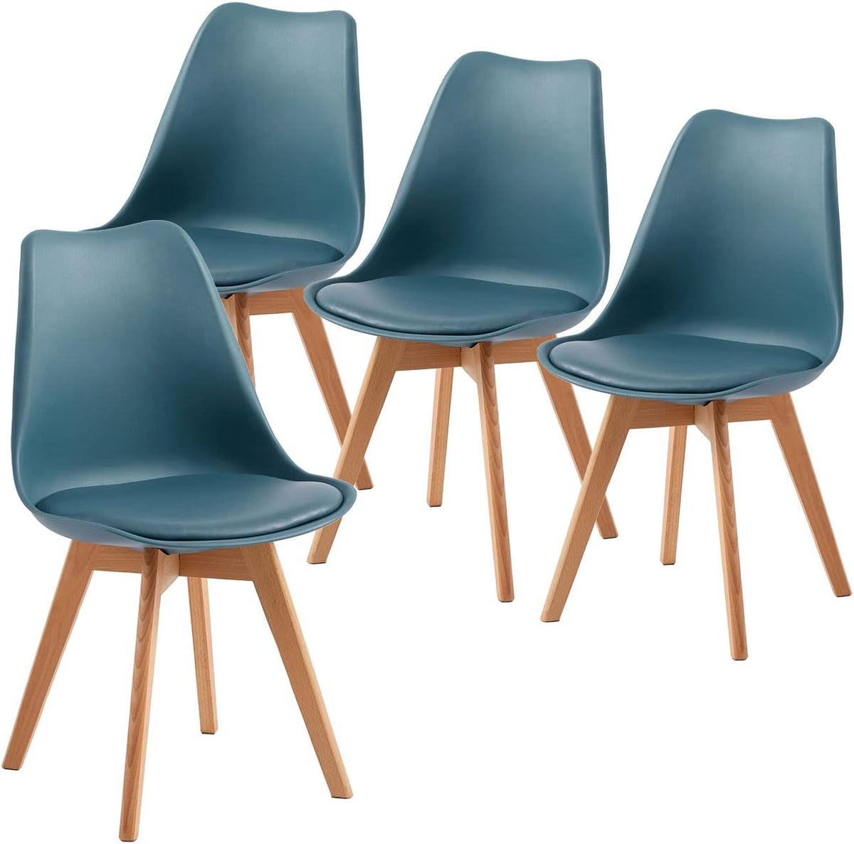 Set di sedie da pranzo EGGREE, 41 × 47,5 × 82 cm, Blu scuro, 4 sedie, legno, pelle, per ufficio