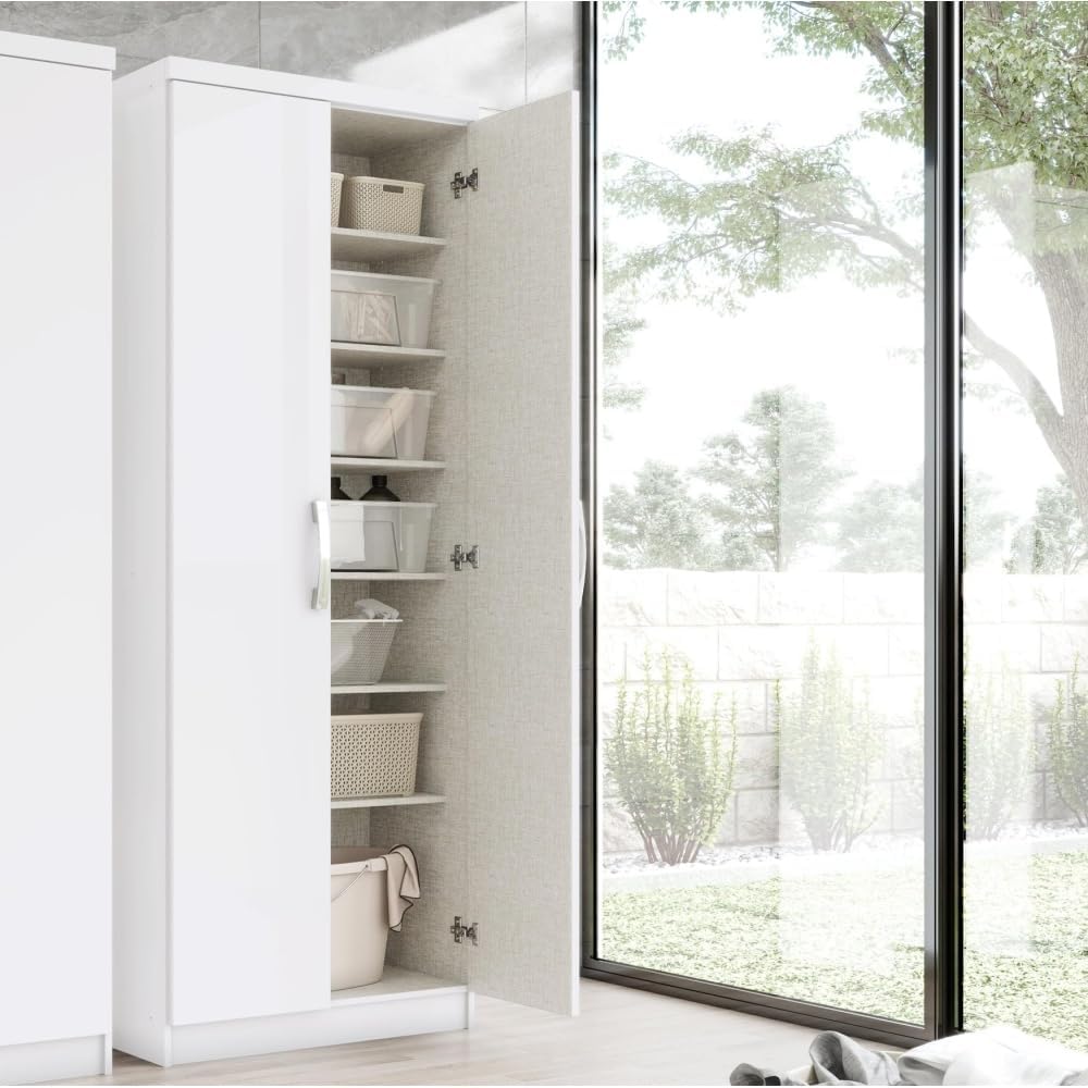 Armadio Befara, 6 ripiani, 61 × 34 × 180 cm, Bianco, 61 x 180 cm