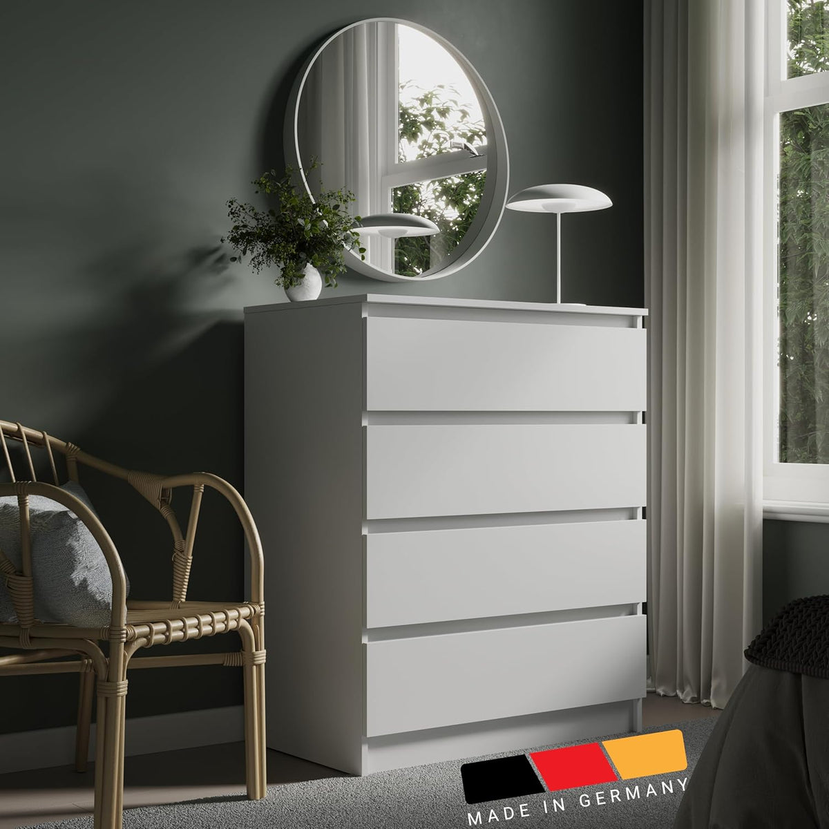 Home Collective Cassettiera, 4 cassetti, 80 × 100 cm, Bianco, legno, per soggiorno e camera da letto
