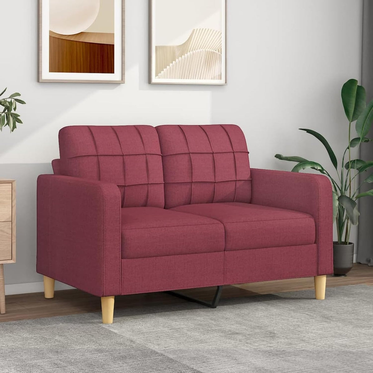 Divano Festnight, 2 posti, 138 × 77 × 80 cm, tessuto, Rosso, con braccioli, per soggiorno
