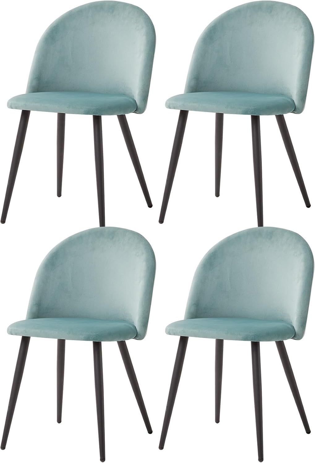 GrandCA HOME Set di sedie da pranzo, 4 sedie, 47,5 × 43 × 80 cm, Nero/Verde, metallo, velluto, per sala da pranzo e cucina