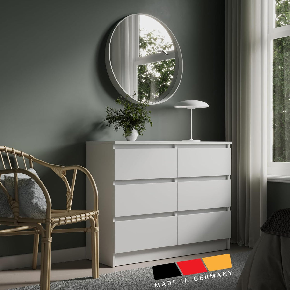 Home Collective Cassettiera, 6 cassetti, 100 cm, Bianco, legno, per soggiorno e camera da letto
