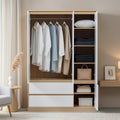 Armadio guardaroba en.casa, 6 scomparti, 2 cassetti, 176 × 120 × 52 cm, MDF, Rovere, per camera da letto