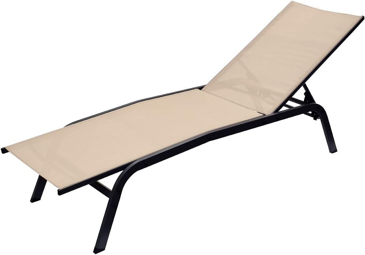 Lettino prendisole Yellowshop, reclinabile, 40 × 20 × 1,00mm, Beige, acciaio, textilene, per giardino e terrazzo