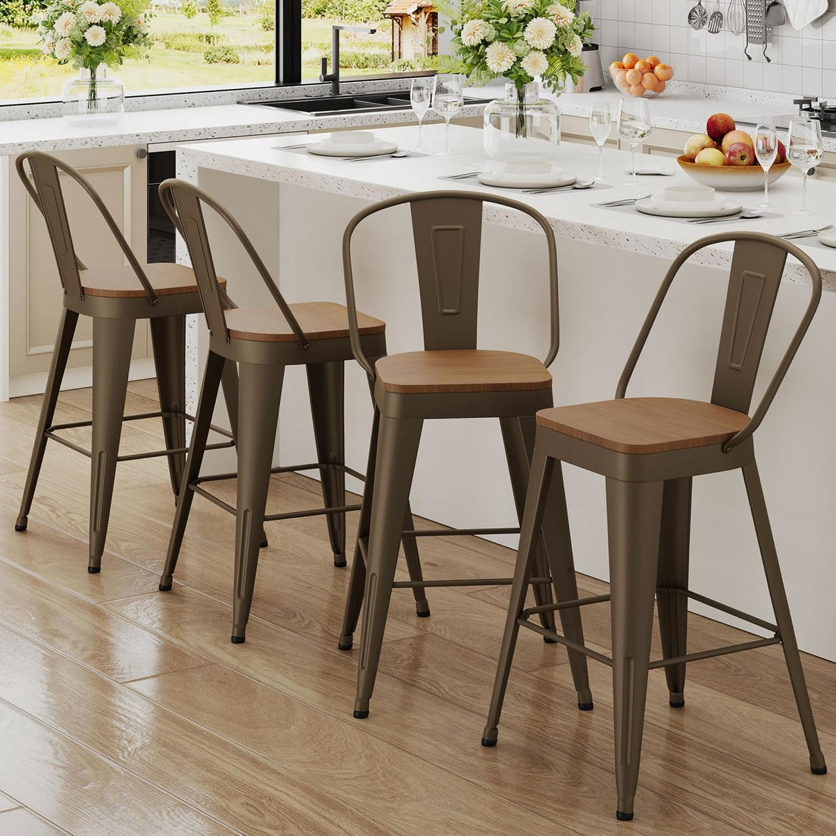 Sgabello Andeworld, 4 sgabelli, 14,5 × 36,1 cm, metallo, per sala da pranzo e cucina