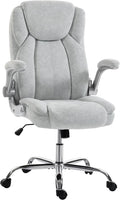 HOMCOM Sedia da ufficio, Crema, velluto, con braccioli, ergonomica, per ufficio