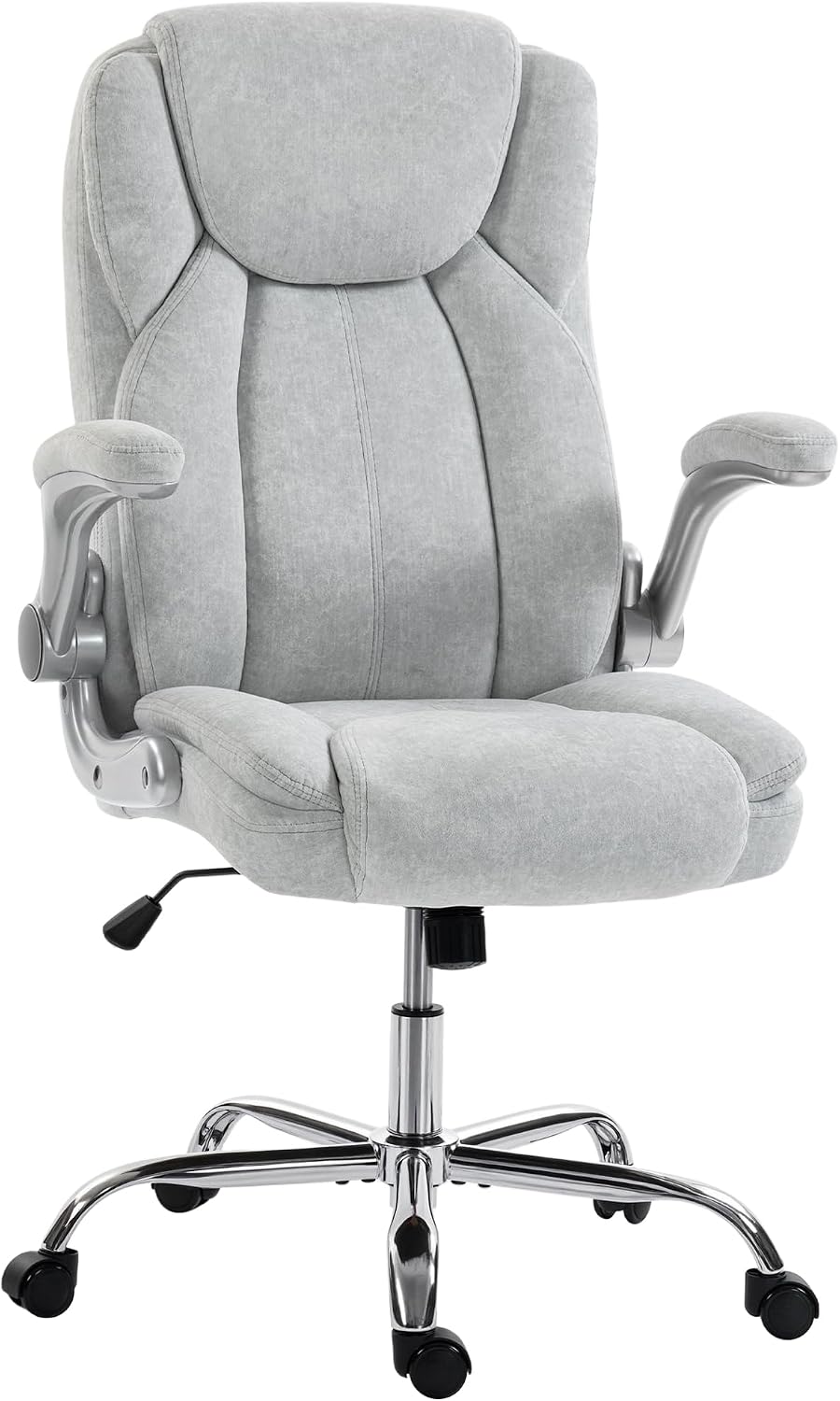 HOMCOM Sedia da ufficio, Crema, velluto, con braccioli, ergonomica, per ufficio
