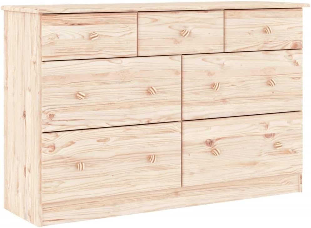 vidaXL Cassettiera, 112 × 35 × 73 cm, Bianco/Naturale, legno massello
