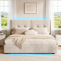 Letto BRILVERDE, con contenitore, con rete a doghe, imbottito, 140 × 200 cm, matrimoniale, Beige, velluto, con testiera, per camera da letto