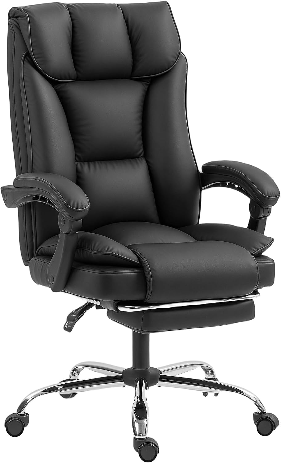 HOMCOM Sedia da ufficio, Nero, pelle, ergonomica, reclinabile, con poggiapiedi, per ufficio
