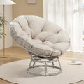 Poltrona TWSOUL, 100 cm, Bianco/Crema, girevole a 360°, con cuscino, acciaio, rattan, per giardino e terrazzo