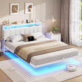 Struttura letto AOGLLATI, matrimoniale, Bianco, 160 × 200 cm, con testiera, con porta USB, imbottito, per camera da letto