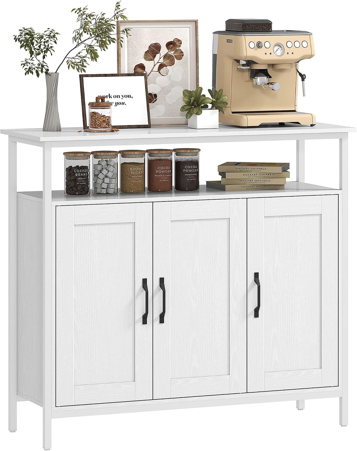 HOMCOM Credenza, 100 × 35 × 88 cm, Bianco, legno, per soggiorno e sala da pranzo