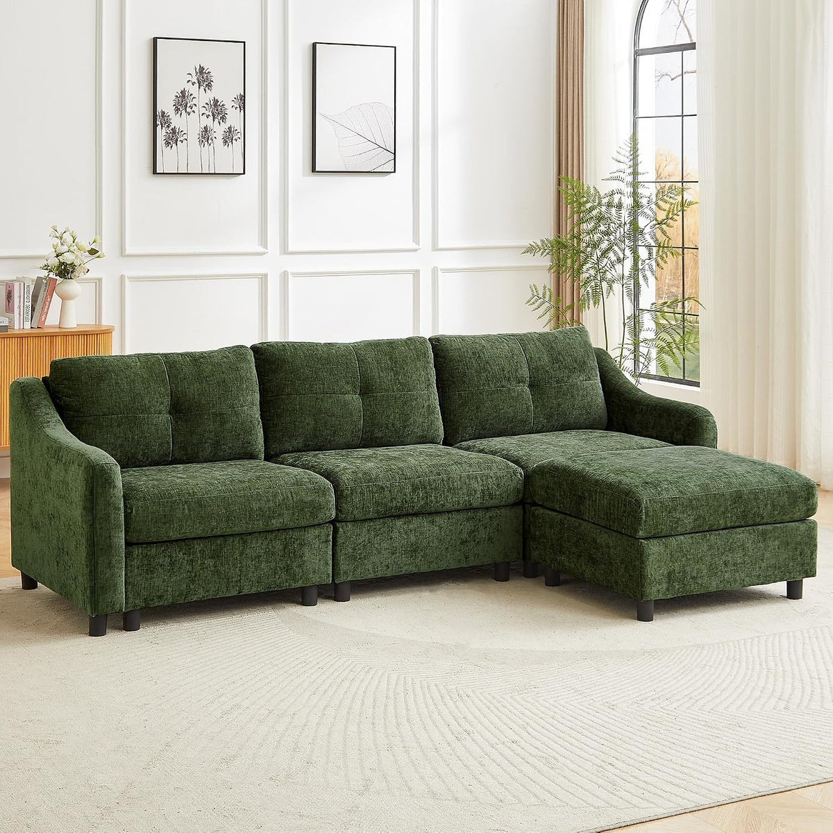 Divano letto JIEXI, con funzione letto, 251 cm, 3 posti, Verde scuro, velluto, per soggiorno