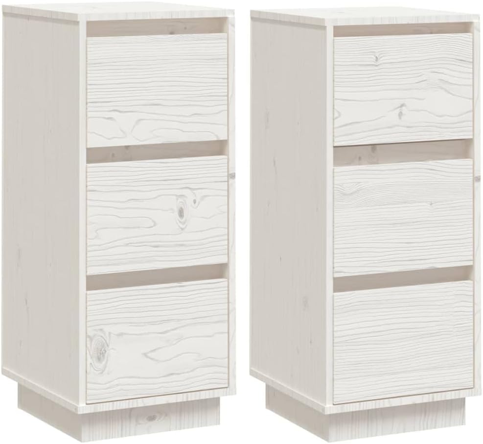 Credenza, 32 × 34 × 75 cm, 2 pezzi, Bianco, legno massello, per soggiorno