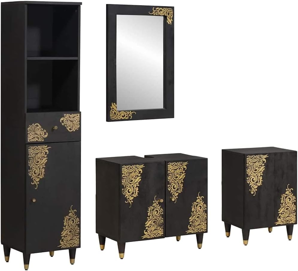 Set di mobili da bagno vidaXL, 62 × 33 × 58 cm, 38 × 33,5 × 160 cm, legno, Nero, per bagno