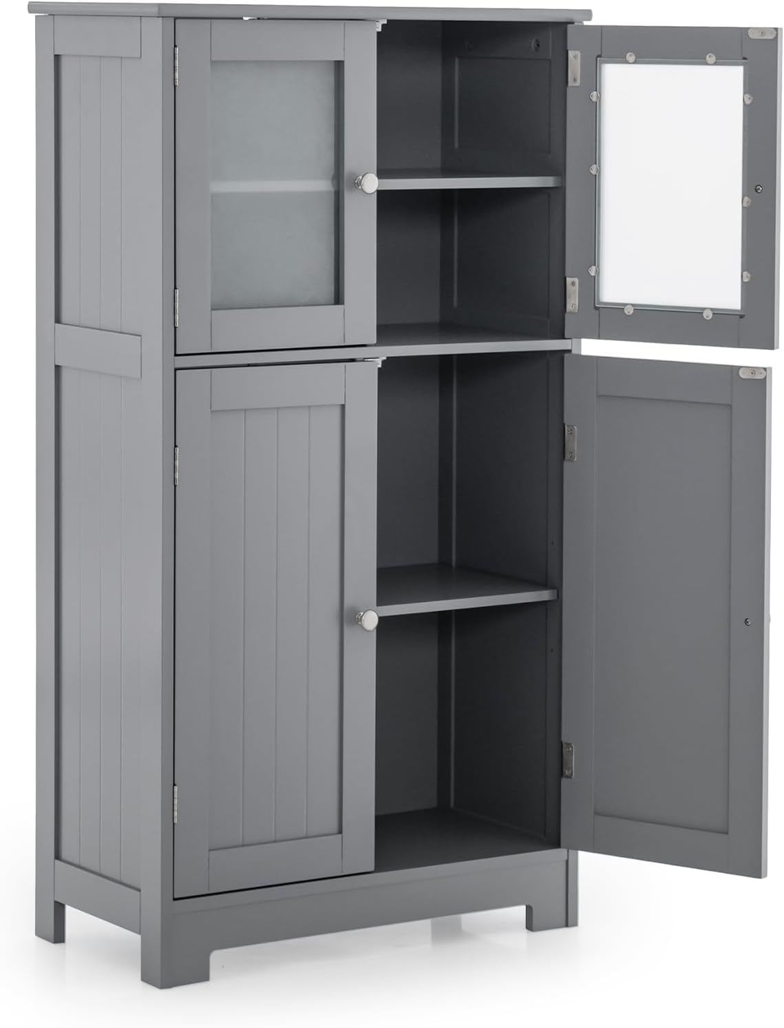 Credenza LIFEZEAL, 30 × 60 × 109 cm, 2 ante, Grigio, legno, vetro, per soggiorno e sala da pranzo