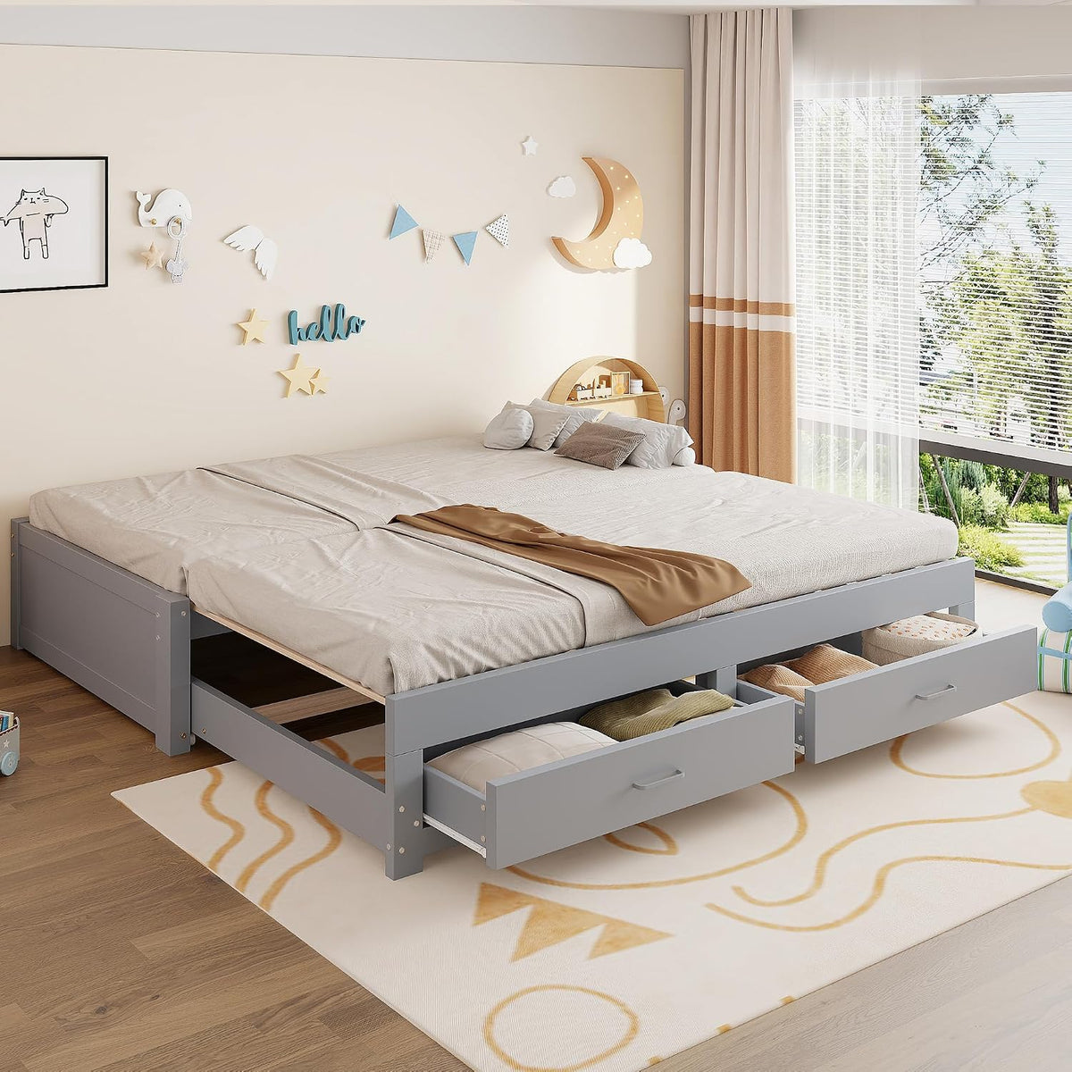 Divano letto Idemon, con rete a doghe, 180 × 190 cm, Grigio, legno, per soggiorno